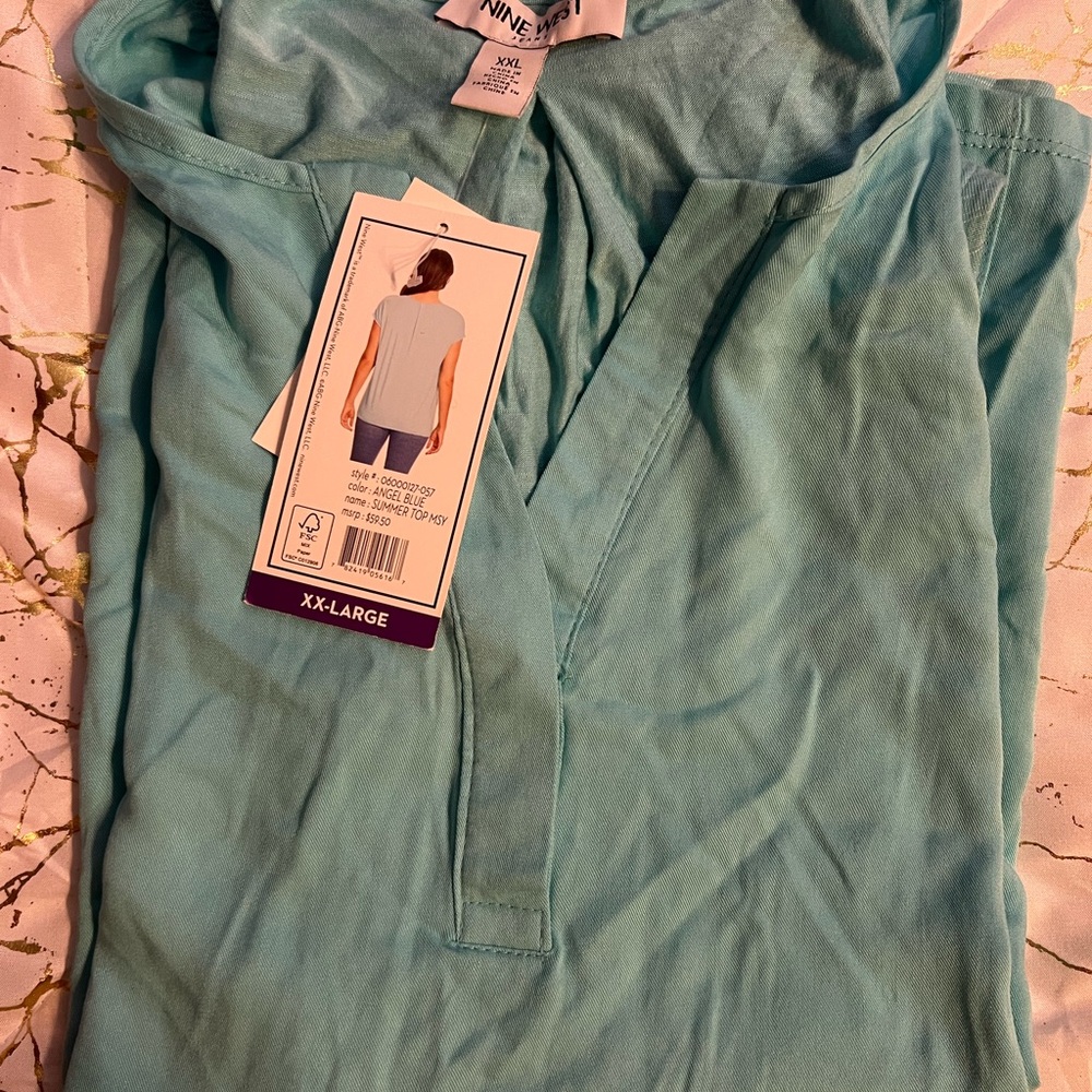 Nine West Aqua V-Neck Top